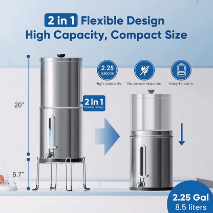 Big Flow 1 Gravity Water Filter Stainless Steel Countertop 3.8L img2