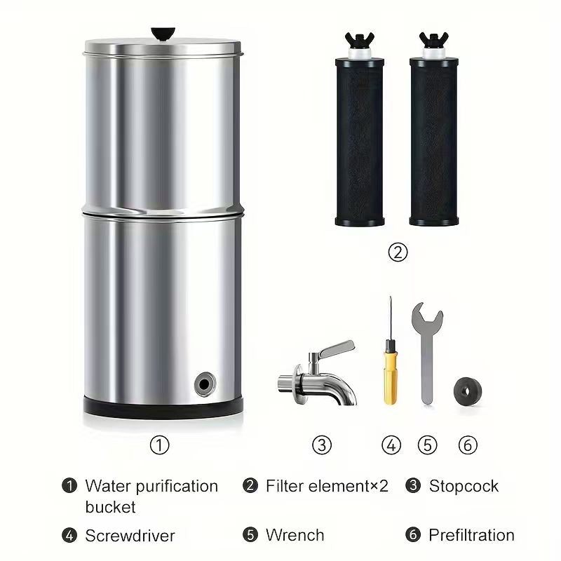Big Flow2 Gravity Water Filter System Stainless Steel Countertop 8.5L