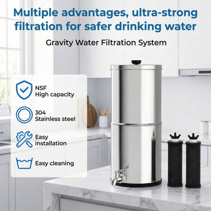 Big Flow2 Gravity Water Filter System Stainless Steel Countertop 8.5L