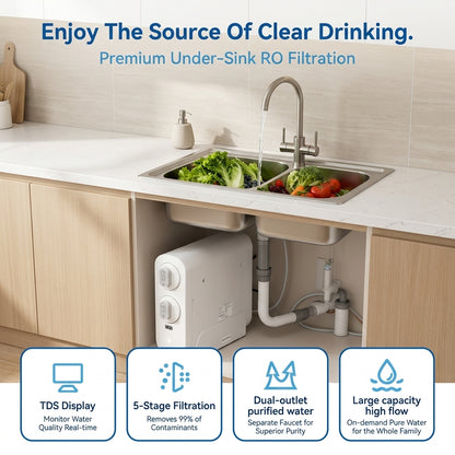 Under Sink RO System 600 GPD Direct Flow TDS Display