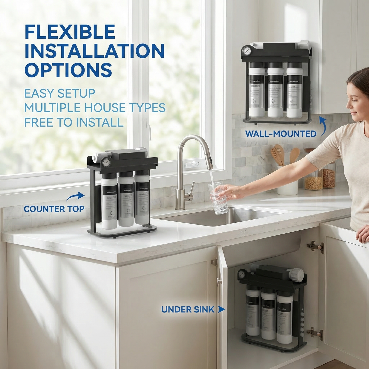 RO100 Under Sink Reverse Osmosis System Dual Outlet Low Waste