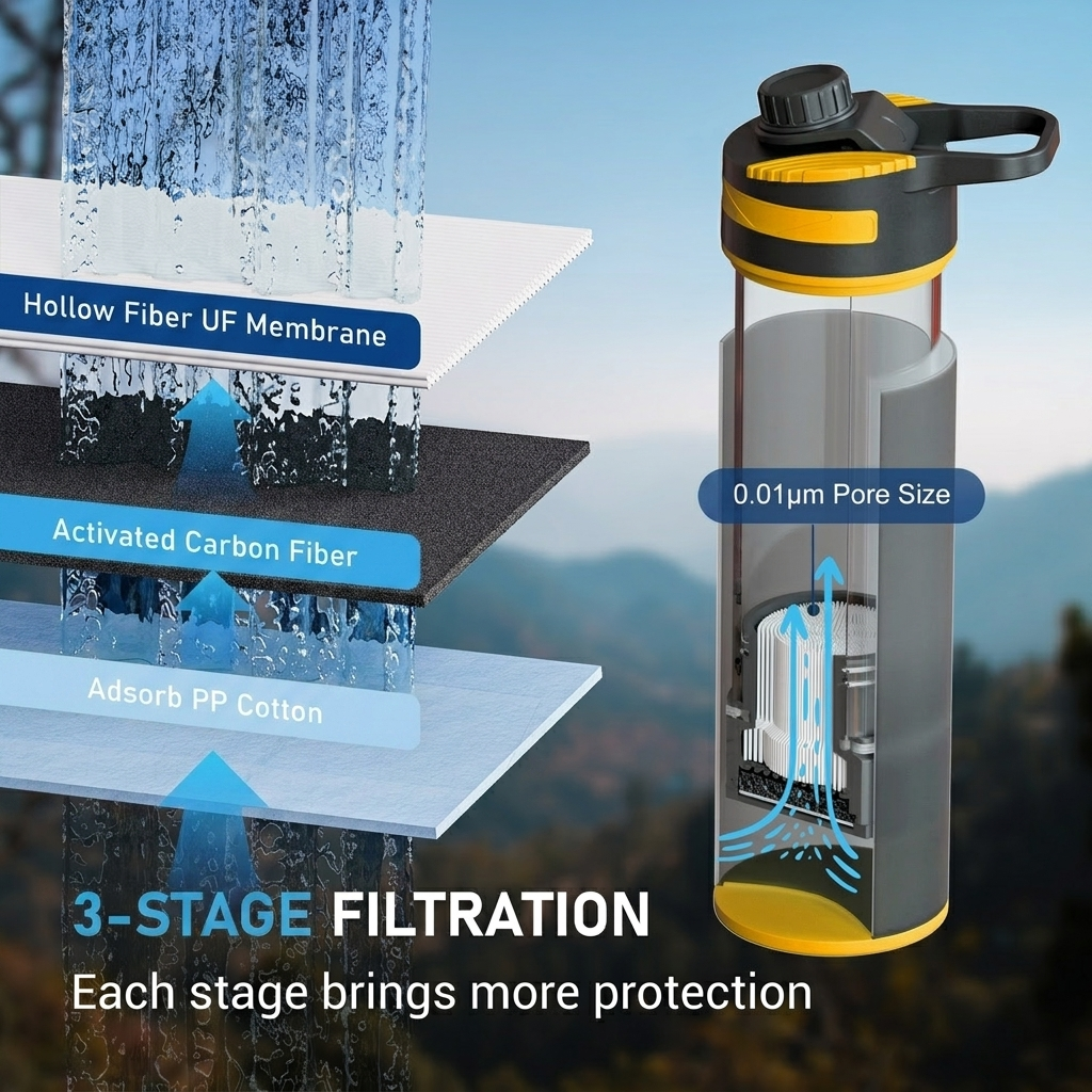 Portable Outdoor Water Filter Bottle – Press Purifier for Hiking Camping