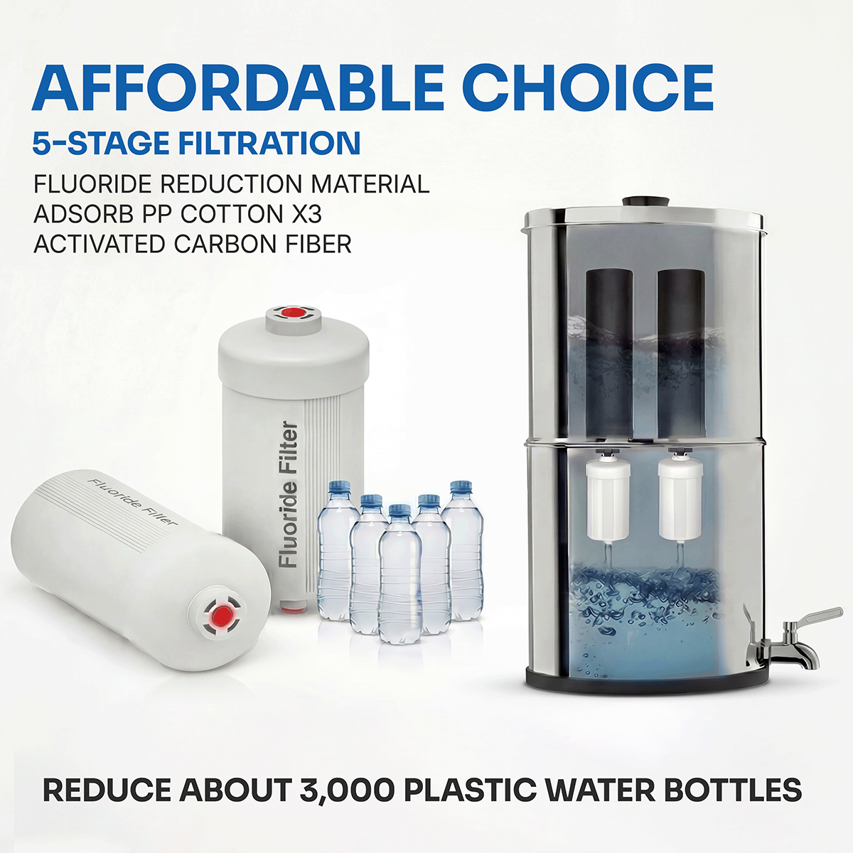 Big Flow 1 Gravity Water Filter Stainless Steel Countertop 3.8L img8